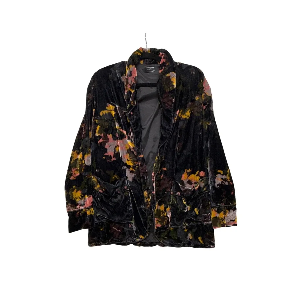 Mother Spitfire Floral Velvet Blazer Black Multi Shawl Collar Jacket Size M